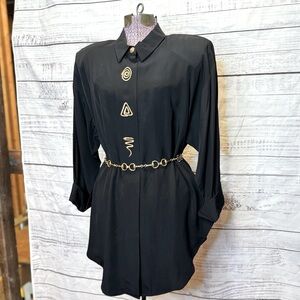 Vintage 80s Gold embroidered flowy tunic Modernist PostModern Abstract motif M/L